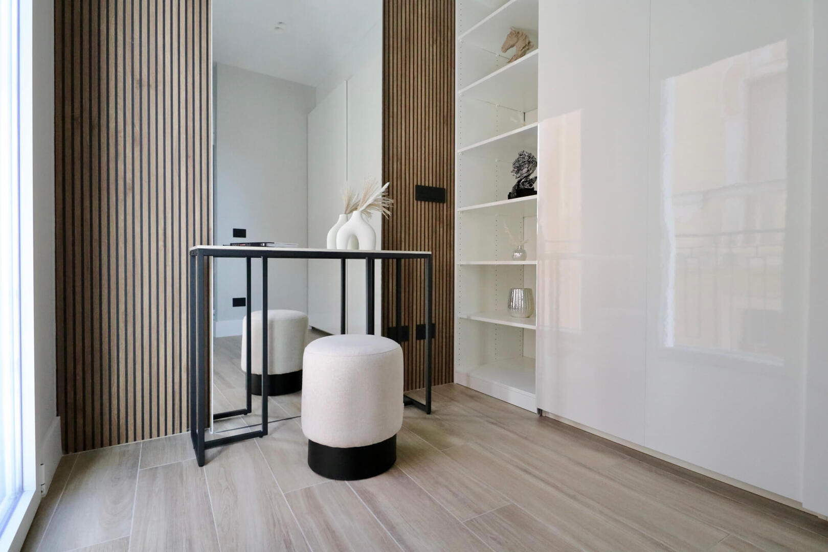 Loads of storage space and a great extra workspace/vanity.